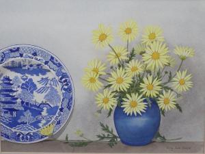 JOHNSON Shirley Anne 1900-1900,Still life with vase of yellow daisies and blue an,Wotton 2020-06-02
