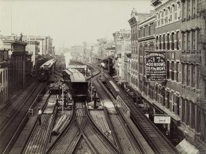 JOHNSTON John S,Elevated Railroad, Bowery from Chatham St N.Y.C,1890,Swann Galleries 2018-10-18