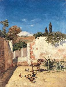 JOHNSTON Reuben Le Grand 1850-1914,A donkey and chickens in a courtyard,Bonhams GB 2021-11-10