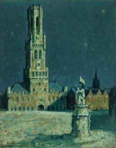 JOHNSTONE John Young 1887-1930,Market Square, Bruges,1913,Heffel CA 2023-11-30