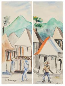 JOLICOUER EMMANUEL 1928,Two street scenes with figures: both signed "E. Jo,Brunk Auctions 2012-09-15