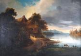 JOLIN Edouard Jean Alex. 1817-1892,Ferme animée près d'un lac,1834,Ruellan FR 2023-05-27