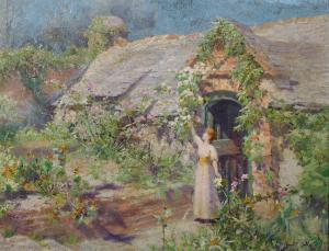 JOLLEY Martin Gwilt 1859-1914,A Garden Scene, with a Lady Picking Flowers,John Nicholson 2019-06-26