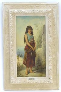 JOLLI E,Tambourine Girl, A portrait of a young woman holdi,Claydon Auctioneers UK 2020-07-01
