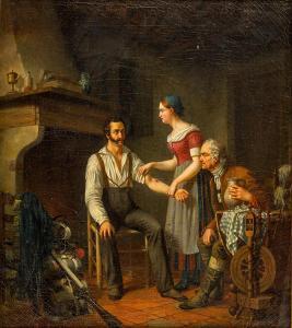 JOLLY Henri Jean Baptiste,Am Arm verwundeter Soldat, auf Rohrstuhl sitzend,1830,Leo Spik 2021-12-09