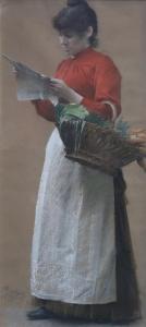 JOLYET Philippe 1832-1908,Femme au journal et au panier,1889,Toledano FR 2019-08-20