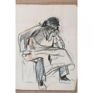 JONAS Lucien Hector 1880-1947,Portrait d\’un métallurgiste assis,Herbette FR 2019-03-24