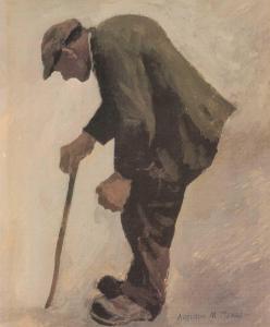 JONES Aneurin M,stooping farmer with flat cap and walking stick,Rogers Jones & Co 2024-04-10