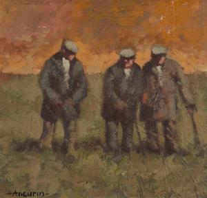 JONES Aneurin M 1930-2017,three standing farmers in field,Rogers Jones & Co GB 2023-11-18