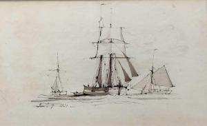 JONES Calvert Richard 1804-1877,study of ships at sea,1830,Reeman Dansie GB 2023-08-28