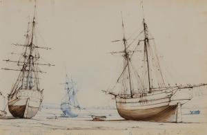 JONES Calvert Richard 1804-1877,Vessels Beached at Low Tide, Swansea,1830,William Doyle 2021-04-14