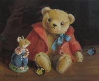 JONES Deborah 1921-2012,teddy, marbles and Beatrix Potter figure,Serrell Philip GB 2015-07-09