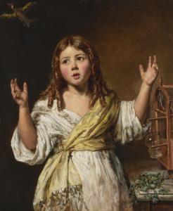 JONES Emma 1813-1842,The escape: a young girl with a bird cage,1836,Christie's GB 2023-07-07