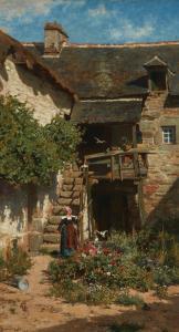JONES Hugh Bolton 1848-1927,Stone house with woman and birds,1878,John Moran Auctioneers 2023-11-14