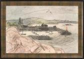 JONES Joe 1934-1993,Harbor scene with lighthouse and mountain,Eldred's US 2014-07-17