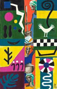 JONES Lois Mailou 1905-1998,Esquisse for Symbols, D'Afrique II,1983,Swann Galleries US 2024-04-04
