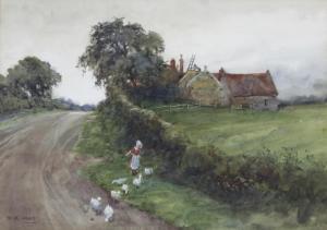 JONES Maud Raphael 1863-1935,rural scene with goose girl pursuing escap,20th century,Fellows & Sons 2018-08-06