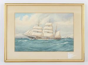 JONES Pelham 1890-1950,ship at sea with steam boat to background,1933,Ewbank Auctions GB 2022-09-22