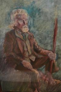 JONES Trevor 1945,study of a seated man holding a staff,Lawrences of Bletchingley GB 2019-12-03