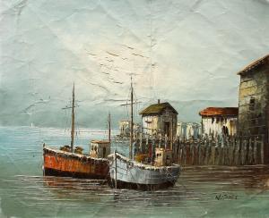 JONES W,a harbour scene with fishing boats,John Nicholson GB 2020-11-04