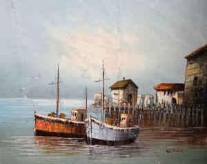 JONES W,Harbour Scene with Fishing Boats,John Nicholson GB 2021-01-20