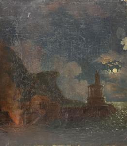 JONES William E,Lighthouse by Moonlight with Figures building a Bo,David Duggleby Limited 2022-06-17
