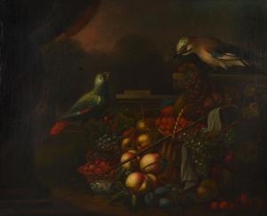 JONES William 1738-1747,Fruit on a terrace with a jay and a parrot, a curt,Dreweatts GB 2016-07-13