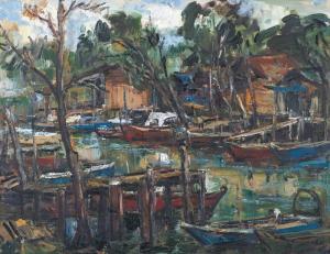 JONG NONG WONG 1944-2010,Houses By The River,2001,Henry Butcher MY 2022-07-17