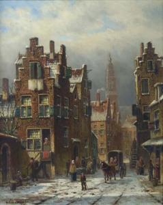JONGHS A.R.de 1800-1900,View of a Dutch street, a horse and cart in the di,Christie's GB 2005-02-01