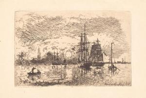 JONGKING JOHAN BARTHOLD 1819-1891,Asfințit în portul Anvers,1868,Artmark RO 2013-04-18