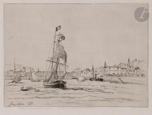 JONGKING JOHAN BARTHOLD 1819-1891,Entrée du port de Honfleur,1863,Ader FR 2024-04-03