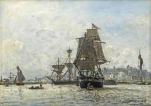 JONGKING JOHAN BARTHOLD,Le port de Honfleur, les grands voiliers,1865,Christie's 2014-10-07