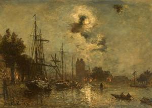 JONGKING JOHAN BARTHOLD 1819-1891,Moonlight on the Scheldt,1870,Sotheby's GB 2024-04-10