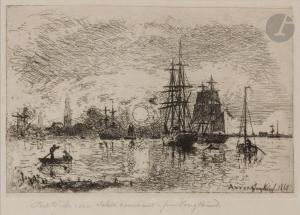 JONGKING JOHAN BARTHOLD 1819-1891,Soleil couchant – port d\’Anvers,1868,Ader FR 2024-04-03