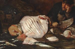 JOORS Eugeen,A fishmonger with halibut, salmon, herring, cod, m,1888,Bruun Rasmussen 2019-11-26