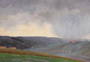 JORDAN Ernst Pasqual 1858-1924,Hügelige Landschaft bei Regen,Kastern DE 2018-09-22