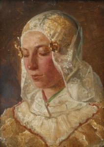 JORDAN Rudolf 1810-1887,Frauenportrait Bildnis einer jungen Frau in Tracht,1870,Mehlis DE 2020-02-27