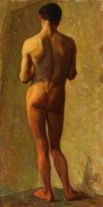 JORDE Lars 1865-1939,Study of a male nude standing with his back turned,Bruun Rasmussen 2021-09-13