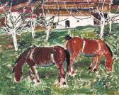 JORDI Eugen 1894-1983,Pferde auf einer Weide vor einem Gehöft,1955,Kornfeld CH 2007-06-14