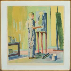 JORGENSEN Aksel 1883-1957,Interior with an artist at his easel,1953,Bruun Rasmussen DK 2009-06-15