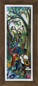 JOSEPH Louis,Tropical rural scene with two figures
among trees and birds.,Quinn's US 2011-03-26