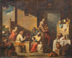 JOSEPH VERHAGHEN Jan 1726-1795,A Barn Interior with Peasants Merrymaking,Stahl DE 2020-11-28