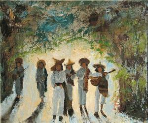 Josephine Hart McGee 1900-1900,A Village and Distant Hills; Mariachi Band,1924,Bonhams GB 2008-05-12