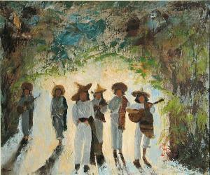 Josephine Hart McGee,A Village and Distant Hills; Mariachi Band (2),1924,Bonhams 2008-07-20