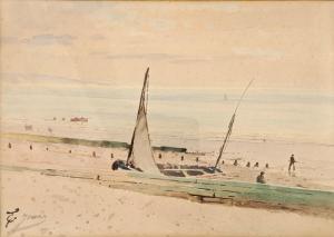 JOUAS Édouard Étienne 1800-1900,Canot échoué ; Les voiliers sur la plage,Osenat FR 2024-04-07