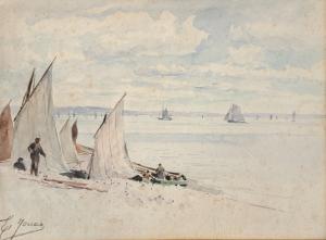 JOUAS Édouard Étienne 1800-1900,Les voiliers sur la plage,Osenat FR 2023-11-26