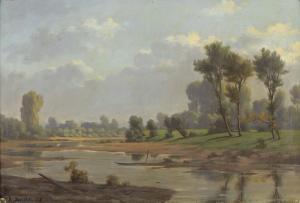 JOUHAN RENE 1835-1927,Sommerliche Flussuferpartie.,Dobiaschofsky CH 2009-05-13
