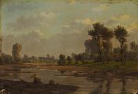 JOUHAN RENE 1835-1927,Sommerliche Landschaft am Flussufer,1868,Fischer CH 2016-06-15