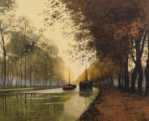 JOURDAIN Henri 1864-1931,Péniches sur un canal,Millon & Associés FR 2018-12-11