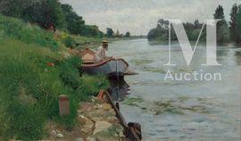 JOURDAIN Roger Joseph,Autoportrait du peintre à la barque,1887,Millon & Associés 2021-03-31